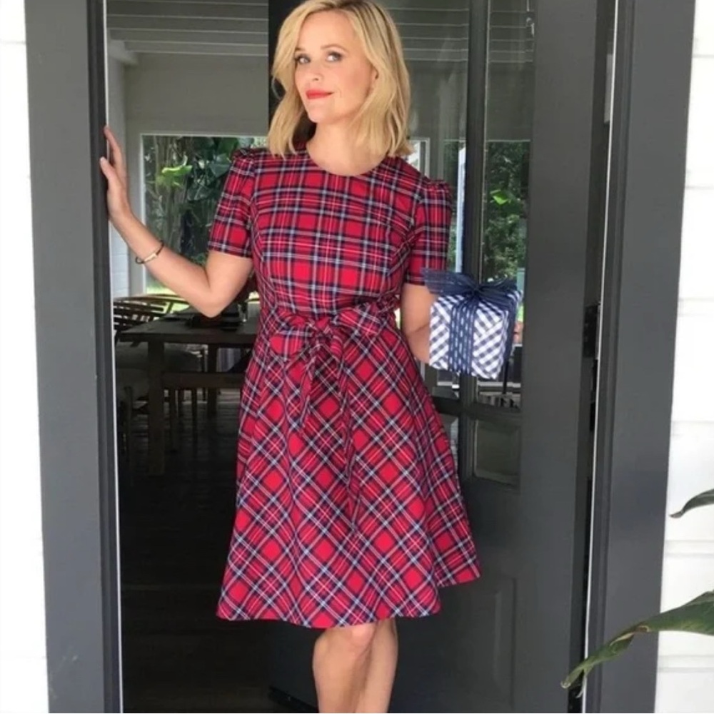 Draper James Red Plaid Tartan Tie Waist Dress
